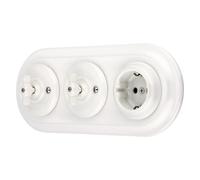 Lot de 3 prises de courant encastrées en porcelaine style rétro avec interrupteur rotatif série PR1 Blanc