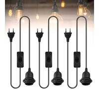 Lot de 3 prises E27 avec câble et interrupteur, culot E27 avec câble de 1,8 m, anneau à vis, base de lampe avec prise pour suspension de lampe, chambre à coucher, salle à manger