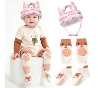 Lot de 3 protections de tête pour bébé avec genouillères, casque de sécurité réglable et respirant pour ramper et marcher en coton léger pour garçons et filles de 8 à 36 mois