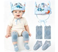 Lot de 3 protections de tête pour bébé avec genouillères, casque de sécurité réglable et respirant pour ramper et marcher en coton léger pour garçons et filles de 8 à 36 mois