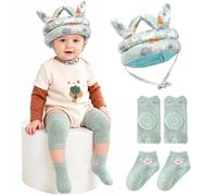 Lot de 3 protections de tête pour bébé avec genouillères, casque de sécurité réglable et respirant pour ramper et marcher en coton léger pour garçons et filles de 8 à 36 mois