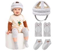 Lot de 3 protections de tête pour bébé avec genouillères, casque de sécurité réglable et respirant pour ramper et marcher en coton léger pour garçons et filles de 8 à 36 mois