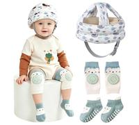 Lot de 3 protections de tête pour bébé avec genouillères, casque de sécurité réglable et respirant pour ramper et marcher en coton léger pour garçons et filles de 8 à 36 mois