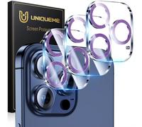 Lot De 3 Protections D'objectif D'appareil Photo En Verre Trempé 9h Pour Iphone 15 Pro/Iphone 15 Pro Max, Protection Contre Les Chutes, Compatible Avec Les Coques, Violet Foncé