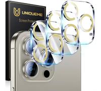Lot De 3 Protections D'objectif D'appareil Photo En Verre Trempé 9h Pour Iphone 15 Pro/Iphone 15 Pro Max, Protection Contre Les Chutes, Compatible Avec Les Coques, Paillettes Dorées