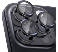Lot De 3 Protections En Verre Trempé Pour Objectif Caméra Arrière Iphone 15 Pro 6,1"" & 15 Pro Max 6,7"" - 9h Anti-Rayures, Anneau Aluminium Titane Noir, Hd Sans Reflets