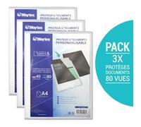 Lot de 3 Protèges documents A4 personnalisable WAYTEX 931444P 80 vues 40 pochettes couverture polypro transparente