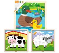 Lot de 3 puzzles en bois - 6934510501891 - 9 pièces - Animaux de la ferme - Dès 24 mois
