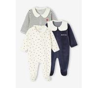 VERTBAUDET Lot de 3 Pyjamas Bébé Fille en Velours Coeurs Bleu Nuit 3M(60CM)