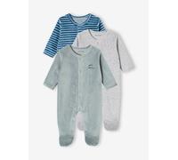 Lot de 3 pyjamas bébé mixte en velours ouverture naissance lot vert d'eau 3M(60CM)