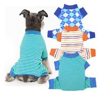 Lot de 3 pyjamas pour chiens - Vêtements de nuit rayés et à carreaux pour petits chiens, design facile à clipser avec ouverture pour la queue, taille XS