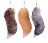 Lot de 3 queues de renard Therian, 40 cm long avec fermoir, porte-clés renard doux et moelleux pour Halloween, queues suspendues pour sac à main, sac à dos, décoration la maison