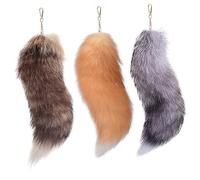 Lot de 3 queues de renard Therian, 40 cm long avec fermoir, porte-clés renard doux et moelleux pour Halloween, queues suspendues pour sac à main, sac à dos pour femme adulte