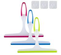 Lot de 3 raclettes de cabine de douche avec 3 crochets adhésifs - Raclette de douche avec crochet mural - Raclette de douche - Lame en caoutchouc - Nettoyeur en plastique - Pour miroir, salle de bain