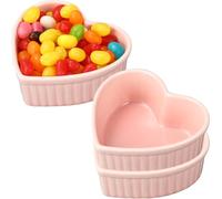 Lot de 3 ramequins en céramique en forme de cœur pour la Saint-Valentin, 170 g, passent au four, petits ramequins de cuisson pour cuisine, fête, goûter, sauce, condiments (rose)
