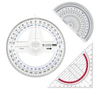 Lot de 3 rapporteurs circulaires, triangle géométrique transparent, rapporteur à 180 degrés, rapporteur à 360 degrés, règle en plastique, instrument de mesure circulaire pour l'école et le bureau
