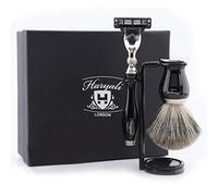 Lot de 3 rasoirs noirs en poils de blaireau purs, rasoir et support de rasage, parfait pour le rasage humide