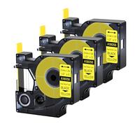 Lot de 3 rechange pour 18056 Noir sur Jaune 12 mm compatible avec Dymo | 1,5 m Gaine thermorétractable avec rapport de rétraction 3:1 compatible avec imprimantes Dymo Rhino 1000 3000 4200 5000 5200