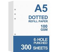 Lot de 3 recharges de papier A5 pointillés pour agenda/classeurs/organiseurs Filofax, perforé à 6 trous, total 300 feuilles/600 pages, 100 g/m², blanc, 14 x 20 cm