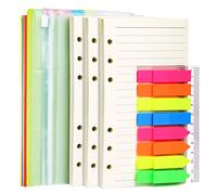 Lot de 3 recharges de papier A6, organiseur personnel ligné, 6 intercalaires, 160 drapeaux d'index, 2 pochettes pour classeur, papier à 6 trous pour classeur personnel A6 à 6 anneaux