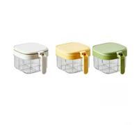 Lot de 3 récipients à épices en plastique avec 4 compartiments hermétiques à double joint en silicone pour le stockage des assaisonnements, fonctionnement à une main, corps transparent empilable pour