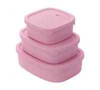 Lot de 3 récipients à goûter étanches en silicone résistant à la chaleur de -40 °C à 220 °C pour congeler le micro-ondes, la cuisson et la vaisselle (rose)