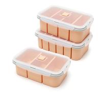 Lot de 3 récipients de congélation en silicone avec couvercle, pour soupes, congélateurs, glaçons, bouillon (rose)