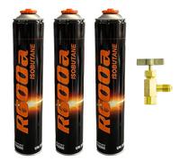 Lot de 3 réfrigérants R600a 750 ml/420 g d'isobutane + valve de prélèvement/vanne perçante