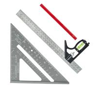 Lot de 3 règles triangulaires combinées, équerre combinée de 30,5 cm avec niveau à bulle et marquage de 45 à 90 degrés avec crayon de travail du bois, mesure précise réglable