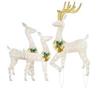 Lot de 3 rennes de Noël éclairés en acrylique avec nœuds rouges et piquets imperméables pour cour, terrasse, pelouse, jardin