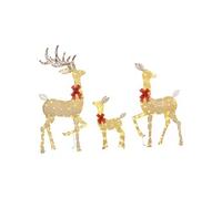 Lot de 3 rennes lumineux - rennes de Noël lumineux extérieur 283 LED blanc chaud - 3 noeuds rouge