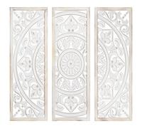 Lot de 3 retables rectangulaires en Bois ajouré Blanc décapé et Naturel 90 x 2 x 90 cm