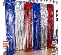 Lot de 3 Rideaux à Franges en Aluminium pour fête du 4 Juillet - Rouge, Blanc et Bleu - Décorations pour Photos du 4 Juillet - Fête Patriotique américaine - Jour commémoratif pour Le thème américain
