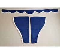 Lot de 3 rideaux bleus en velours avec pompons blancs pour pare-soleil avant + fenêtres latérales pour camions TGS, TGA, TGX