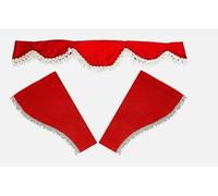 Lot de 3 rideaux en velours rouge avec pompons blancs compatibles avec Scania R S P G L 2004-2018