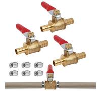 Lot de 3 Robinets Essence 8mm en Laiton avec Poignée Rouge, Robinet à Boisseau Sphérique à Double Embout, Pression 15kg/cm², avec 6 Colliers Inox 201, Vanne pour Carburant, Air, Eau, Tuyau Flexible