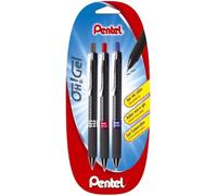 Lot De 3 Rollers ¿¿ Encre Gel R¿¿Tractable Noir/Bleu/Rouge