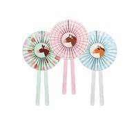 Lot de 3 rosaces en papier décoratives 35 cm avec motif cheval - Rosettes en papier à suspendre - Décoration d'anniversaire d'enfant - Mélange pastel