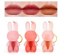Lot de 3 rouges à lèvres mats - Motif lapin mat - 2 en 1 - Porte-clés rouge à lèvres - Étanche et durable - Cadeau de maquillage pour femmes et filles