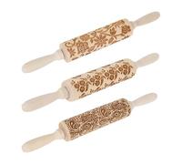 Lot de 3 rouleaux à pâtisserie avec roulement coulissant Ø 4,5 x 35 cm Rouleau à pâtisserie comme accessoire de pâtisserie avec de beaux motifs à faire soi-même, rouleau en bois de hêtre pour la