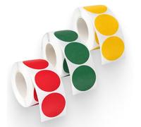 Lot de 3 Rouleaux de 500 Pastilles Autocollantes Rondes 25 mm, Couleur Rouge, Jaune et Verte, Gommettes Rondes pour Codage Couleur, Organisation et Marquage