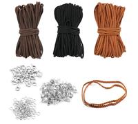 Lot de 3 rouleaux de cordon en cuir fin plat avec fermeture - 10 m x 3 mm - Classique vintage - Pour chaînes, bracelets, bijoux - Artisanat (noir + curry foncé + curry moyen)