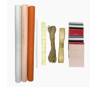 Lot de 3 rouleaux de papier cadeau avec ruban adhésif - Blanc + rose + orange