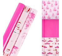 Lot de 3 rouleaux de papier cadeau en papier kraft pour cadeau d'anniversaire, décoration de Noël - 43 cm x 300 cm par rouleau (rose)
