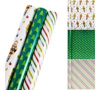 Lot de 3 rouleaux de papier cadeau en papier kraft pour cadeaux d'anniversaire, décorations de Noël - 43 cm x 300 cm par rouleau (2 blanc1 vert)