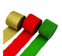 Lot de 3 Rouleaux de Papier crépon de Noël avec Pompons - Rouge, Vert, doré - Rubans décoratifs pour Sapin de Noël - Guirlande de fête de Mariage, Width 4.5cm