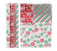 Lot de 3 rouleaux de papier d'emballage de Noël - 43 cm x 3 m - Papier d'emballage métallique avec flocons de neige - Pour Noël, fête, décorations festives (rouge vert)