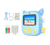 Lot de 3 rouleaux de papier photo pour enfants - Coque en silicone résistante aux chocs - Vidéo 1080p - Cadeau d'anniversaire - Motif animal - Impression instantanée pour enfants, bleu