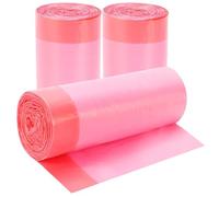 Lot de 3 rouleaux de petits sacs poubelles, corde de 15 litres, petits sacs poubelle qui tombent dans la cuisine, la salle de bain, la chambre à coucher, les maisons, le bureau (rose)