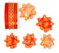 Lot de 3 rouleaux de ruban à anneaux en polybande, ruban cadeau, nœuds cadeaux pour travaux manuels et emballages, brillants et mats assortis (orange, 3 rouleaux de ruban cadeau + 5 nœuds cadeaux)